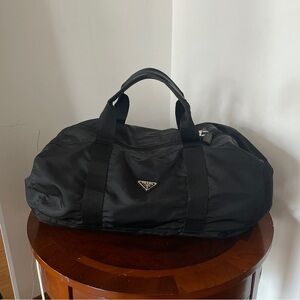 Prada Vintage Nylon Black Duffel Travel Bag Carry On Authentic Vintage